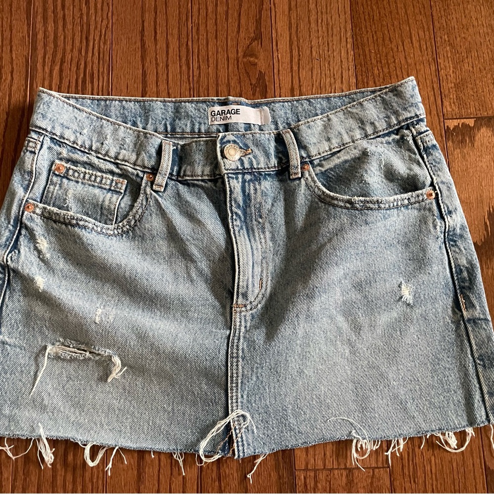 Garage Light Blue Distressed Denim Mini Skirt